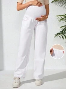 SHEIN Maternity Pocket Strawberry Graphic Casual Denim Jeans - White - View 6