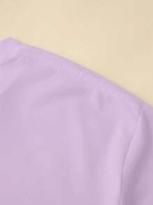 Calvaya 大码女式夏季心形印花圆领短袖休闲 T 恤图案 T 恤女式上衣 - 紫色 - 查看 4