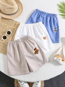 3pcs/Set Young Boy Casual Navy Blue, White, Khaki Versatile Cute Printed Loose Fitting Shorts, Suitable For Outings, Vacation, Parties, School, Home, Spring & Summer - Multicolor - View 5