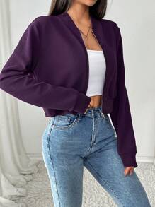 SHEIN EZwear Veste bomber courte zippée violette décontractée pour femme