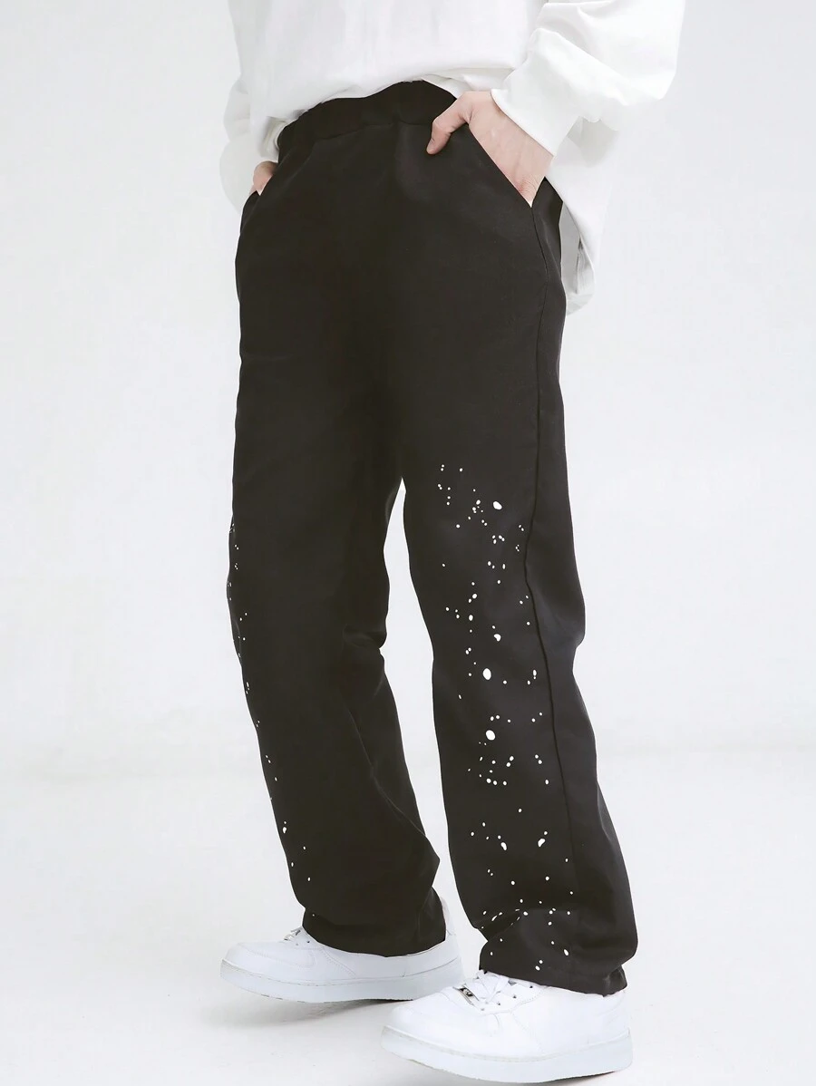 Tween Boy Outdoor Casual Splatter Print Straight Leg Trousers, Spring/Summer - Black - View 1