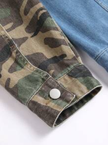 Manfinity Homme Men's Autumn Patchwork Camouflage Long Sleeve Utility Pocket Denim Jacket - Blue - View 4