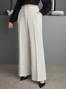 EURMUSE Plus Size Women's Pocket Pants, Business Suit Pants - White - View 5