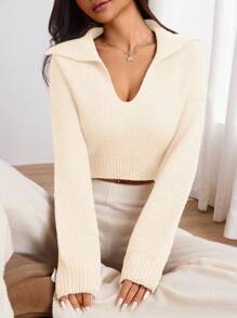 SHEIN Unity 女士纯色落肩长袖短款毛衣，秋冬款