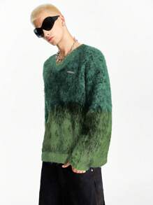 Manfinity VCAY Men's Ombre V-Neck Long Sleeve Pullover Green Sweater, Suitable For Autumn/Winter