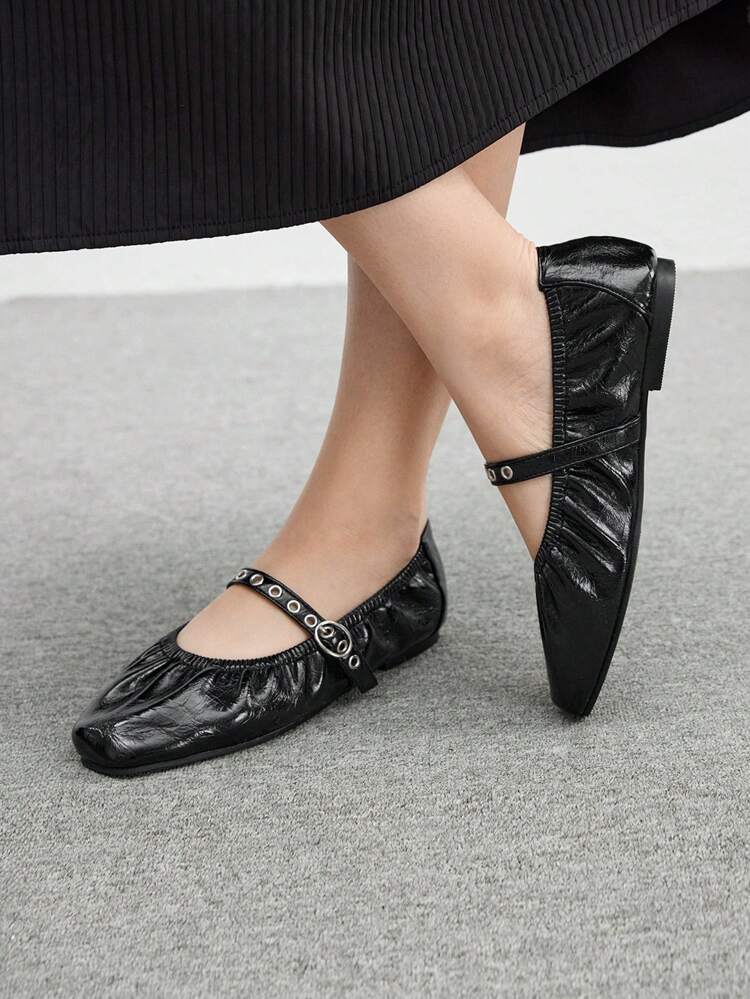 CUCCOO BIZCHIC Women's Soft Leather Comfortable Flat Dance Shoes, Black