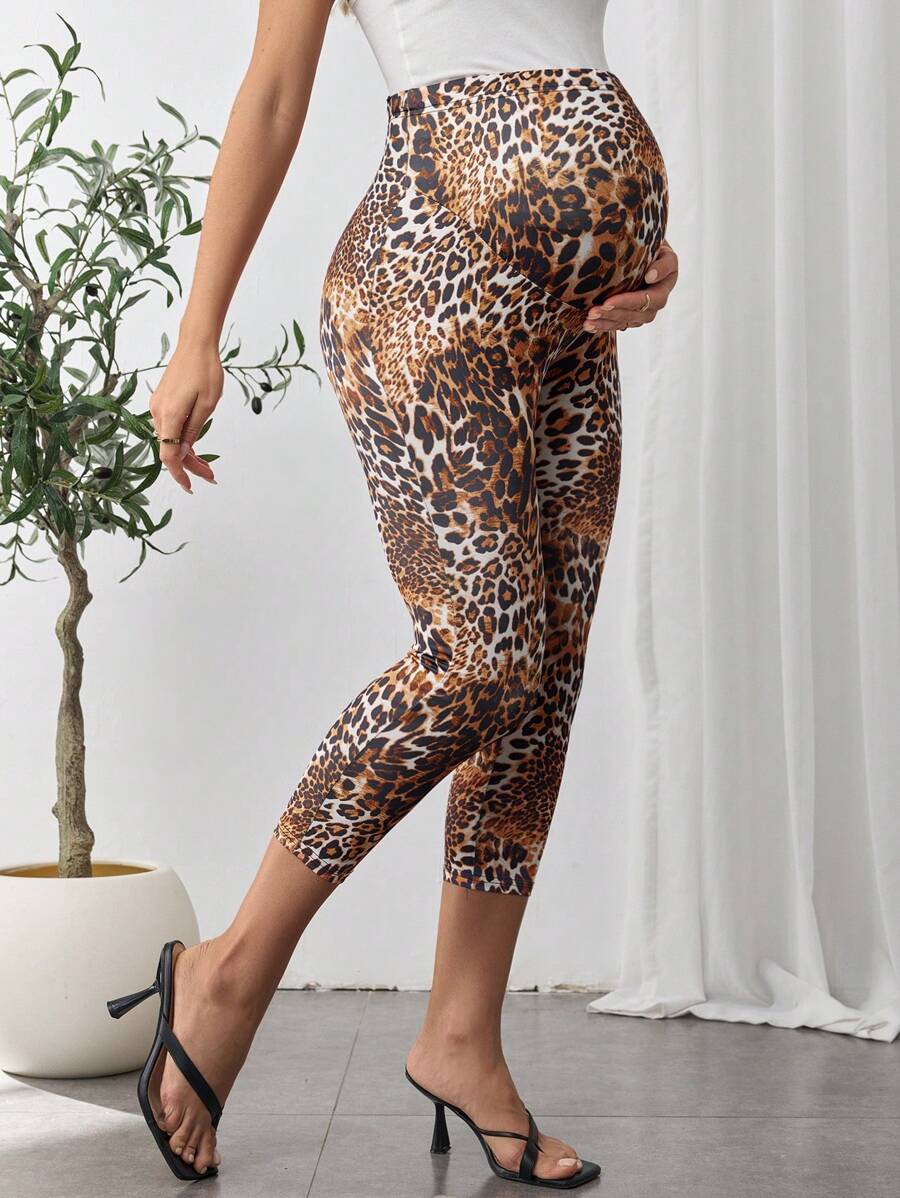 SHEIN 孕妇豹纹紧身打底裤、休闲家居服 - 彩色 - 查看 1