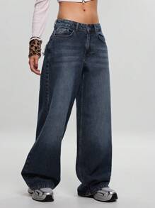 EURMUSE Low Waist Frayed Pocket Wideleg Jean - Medium Wash - View 6