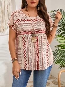 EMERY ROSE Plus Size Graphic Print Casual Loose Shirt, Suitable For Vacation,Vacation Outfits Woman,Summer Clothes - Multicolor - View 3