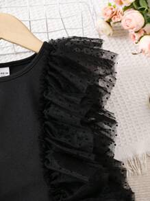 SHEIN Vestido de malla con diseño de pastel de múltiples capas, adorable y fresco, para niñas jóvenes - Negro - Ver 3