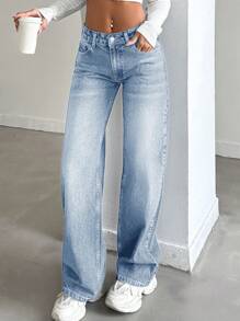 SHEIN Tall LOW RISE STRAIGHT CYT WOMEN BLUE JEAN - Baby Blue - View 7