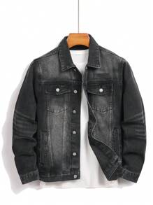 Manfinity Hypemode Men's Casual Denim Single-Breasted Jacket, Autumn - Black - View 1