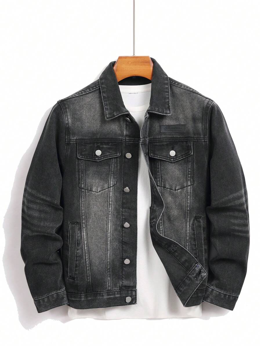 Manfinity Hypemode Men's Casual Denim Single-Breasted Jacket, Autumn - Black - View 1