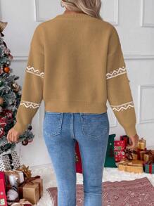 Chiquease Christmas Reindeer Graphic Drop Shoulder Knit Sweater