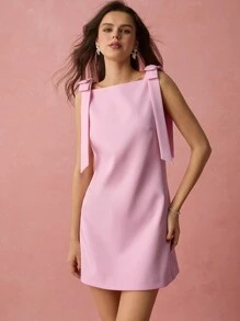 Enchnt 春夏浪漫女士粉色蝴蝶结无袖可爱迷你连衣裙，甜美优雅，适合生日、节日派对、甜蜜约会之夜、日常通勤、度假和毕业季，女士夏季服装，优雅连衣裙