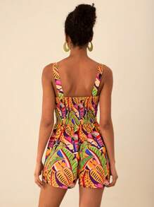 Travachic 女式热带印花宽松连体裤，宽肩带和镂空设计，女士度假装，夏季休闲度假连体裤 - 彩色 - 查看 2