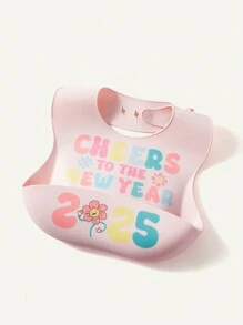 Cozy Pixies 2025 New Year Happy New Year Baby Bibs, Waterproof Silicone Anti-Dirty Anti-Leakage Feeding Bib Suitable For Babies All Seasons - Pink - View 5