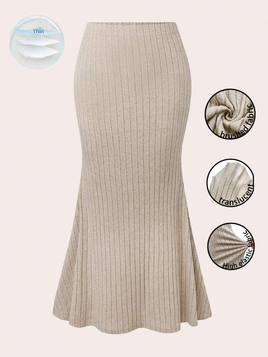 Celure Plus Size Elegant Casual Ribbed Fuzzy Fishtail Skirt