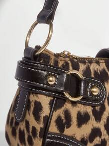 SHEIN BAE Bolso de hombro de mujer estampado de leopardo patchwork PU para ir a la ciudad, bolso de con estampado de leopardo para mujer, el leopardo está de vuelta