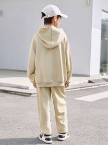 Tween Boys Energetic Drop Shoulder Hoodie And Relaxed Fit Pants Set, Suitable For All Seasons - Green - View 2