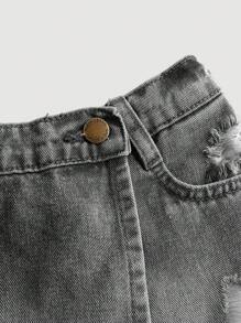 SHEIN Girlism Tween Girls' Spring And Summer Boho Ripped High Waist Wrap Front Denim Skort,Tween Girl Summer Break Outfits