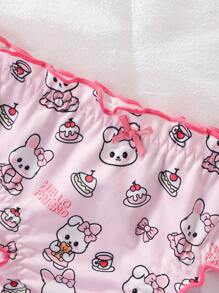 Tween Girls 全身兔头印花可爱卡通波浪边公主系列三角内裤