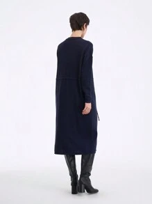 SHEIN Clasi Váy dài len xanh navy, thời trang tối giản, mặc thường ngày - Màu xanh hải quân - Xem 2