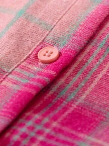 年轻女孩休闲长袖格子衬衫夹克，翻领不对称下摆时尚衬衫适合度假、旅行、户外、春秋季 - 彩色 - 查看 4