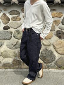 DAZY Autumn Solid Color Pocket Straight Loose Casual Men's Jeans