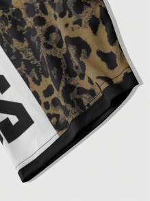 ROMWE MEN Prep Men's Leopard Print Short Sleeve Football Jersey Style T-Shirts, Suitable For Everyday Wear, Spring And Summer Tee - Multicolor - View 5