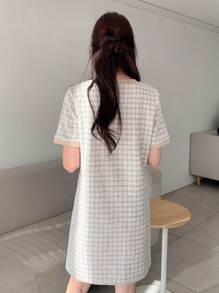 DAZY Eenvoudige ronde hals, korte mouwen, rechte, losse T-shirtjurk voor dames, casual, mini-jurk