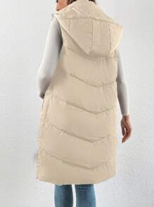 SHEIN Frenchy Slant Pockets Sleeveless Hooded Quilted Padded Warm Vest Coat - Apricot - View 2