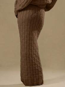 MUSERA Check Knit Y2K 90's Casual Cute Maxi Skirt For Spring Occasion Summer - Mocha Brown - View 3