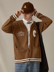 Manfinity VCAY Cárdigan de punto casual y holgado de manga larga para hombre, para otoño e invierno - Amarillo Mostaza - Ver 1