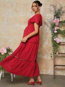 MaterniChic Valentine's Day Cake Layer Maternity Dress, Red Dress - Red - View 2