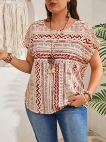 EMERY ROSE Plus Size Graphic Print Casual Loose Shirt, Suitable For Vacation,Vacation Outfits Woman,Summer Clothes - Multicolor - View 2