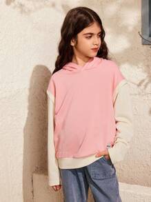 SHEIN قطعة واحدة من كنزة الفتيات المراهقات، كنزة بتصميم كتل لونية وردية وشعار كاجوال، أسلوب العودة إلى المدرسة في فصل الخريف، مريحة للمدرسة والأنشطة الخارجية والحفلات - وردي - مشاهدة 3