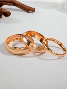 Set de 3 piezas de brazaletes de metal con arco liso y exagerado de moda, color dorado, adecuado para fiestas, bailes, regalos, para mujeres