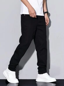 Manfinity Homme Men's Pocketed Straight Loose Fit Casual Versatile Jeans - Black - View 7