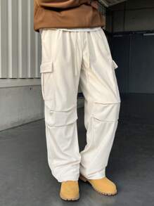 Claim Dot Manfinity Hypemode 男士直筒休闲裤，带大口袋，灯芯绒，街头风格，灯芯绒工装裤，白色男士裤子 - 米色 - 查看 3