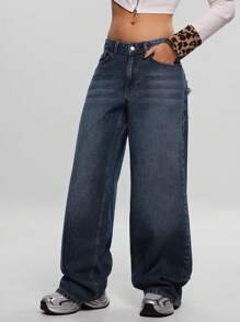 EURMUSE Low Waist Frayed Pocket Wideleg Jean - Medium Wash - View 3