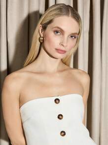 AiiRZ Top sin tirantes con botones estilo corpiño, chaqueta entallada de estilo veraniego para fiesta de noche, top estructurado sin mangas con detalles de bolsillo inspirado en un corsé - Blanco - Ver 4