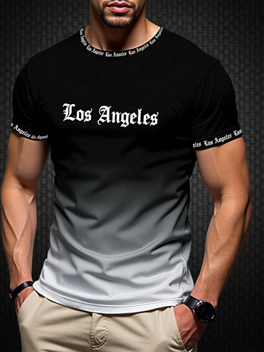 Manfinity Homme Plus Size Heren Letter Print Ronde Hals Korte Mouw Casual T-shirt