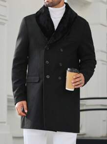 Manfinity VCAY 男士编织翻领保暖贴肩插肩长袖大衣，适合秋冬季