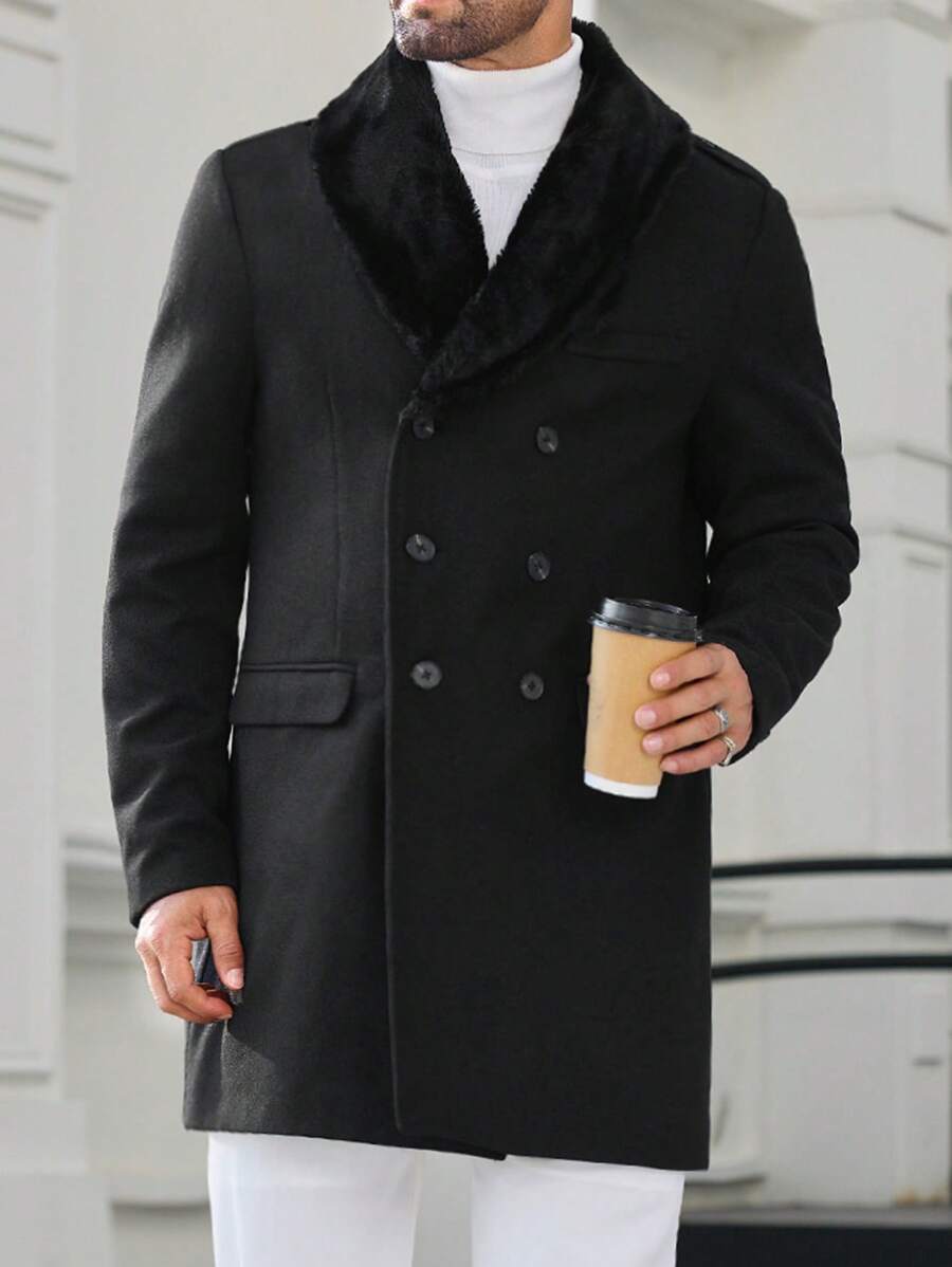 Manfinity VCAY 男士编织翻领保暖贴肩插肩长袖大衣，适合秋冬季