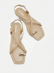 CUCCOO BIZCHIC Women's Apricot Stripes Casual Flat Sandals, Versatile For Spring/Summer Vacation Spring Shoes Spring Break Easter - Apricot - View 6