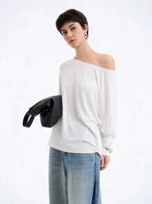 Aalyst 女式 2024 年新款性感不对称领口休闲 T 恤