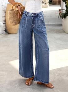 Breezaya Damen Jeans mit Knopfleiste und Taschen, einfacher Lässig-Stil, Alltagsmode