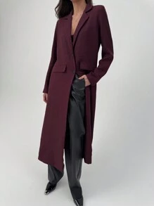 Aloruh Chaqueta larga casual de un solo pecho con cuello vuelto de color liso para mujer, para otoño - Gris - Ver 5