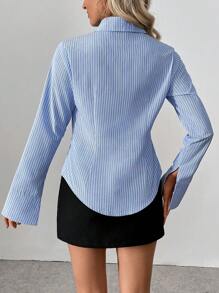 SHEIN Tall 女士休闲简约通勤蓝白条纹衬衫